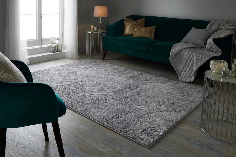 Strukturteppich Marmor-Abstrakt · 12 mm Flor · Gold/Silber