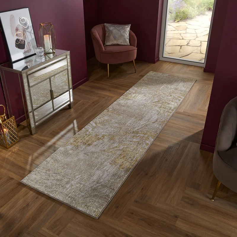 Strukturteppich Marmor-Abstrakt · 12 mm Flor · Gold/Silber