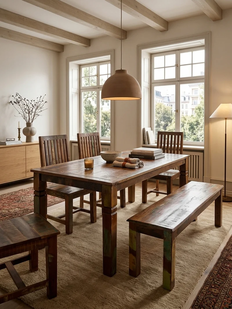 Esstisch Mango Massivholz Klarlack Shabby Design