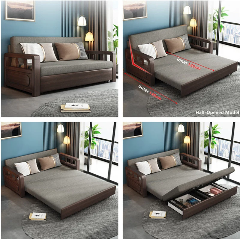 Modernes Schlafsofa mit Massivholzrahmen und Stauraum darunter