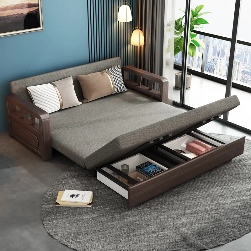 Modernes Schlafsofa mit Massivholzrahmen und Stauraum darunter