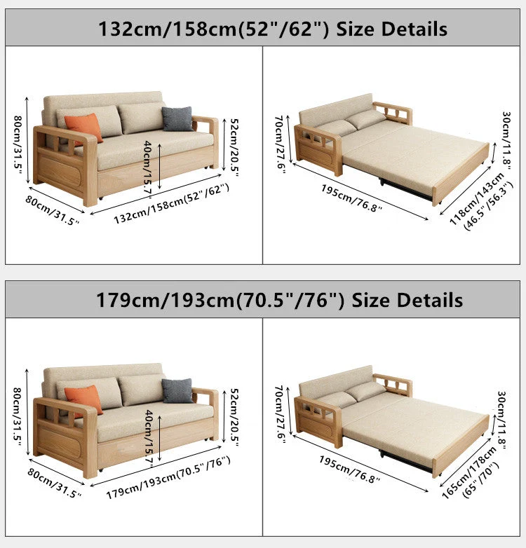 Modernes Schlafsofa mit Massivholzrahmen und Stauraum darunter