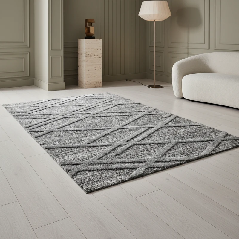 3D Hochflor-Teppich Diagonale Wellen – Waschbar | Expressiver Hoch-Tief-Effekt | 2,00 cm Florhöhe für Wohnkomfort