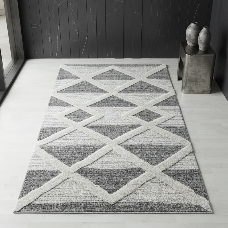3D Hochflor-Teppich Dreiecks-Streifen – Waschbar | Grafischer Hoch-Tief-Effekt | 2,00 cm Florhöhe für Wohnkomfort
