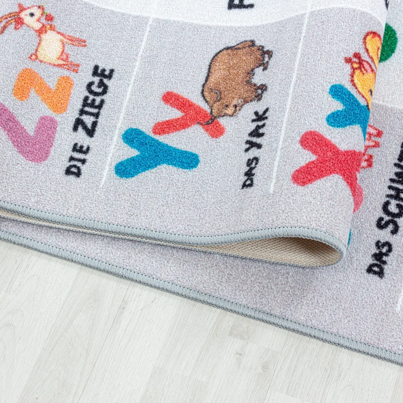 Kinderteppich Flachgewebe ABC & Zahlen – Rutschfest & Waschbar für Kinderzimmer