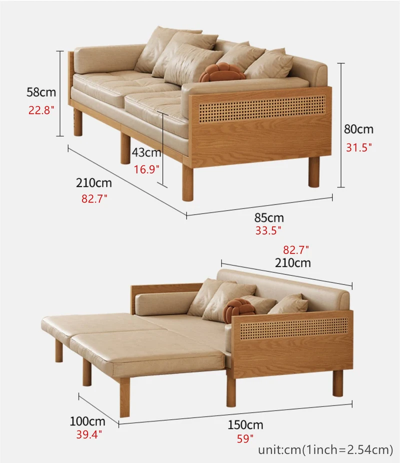 Janpandi ausziehbares Multifunktions-Schlafsofa mit Massivholzrahmen
