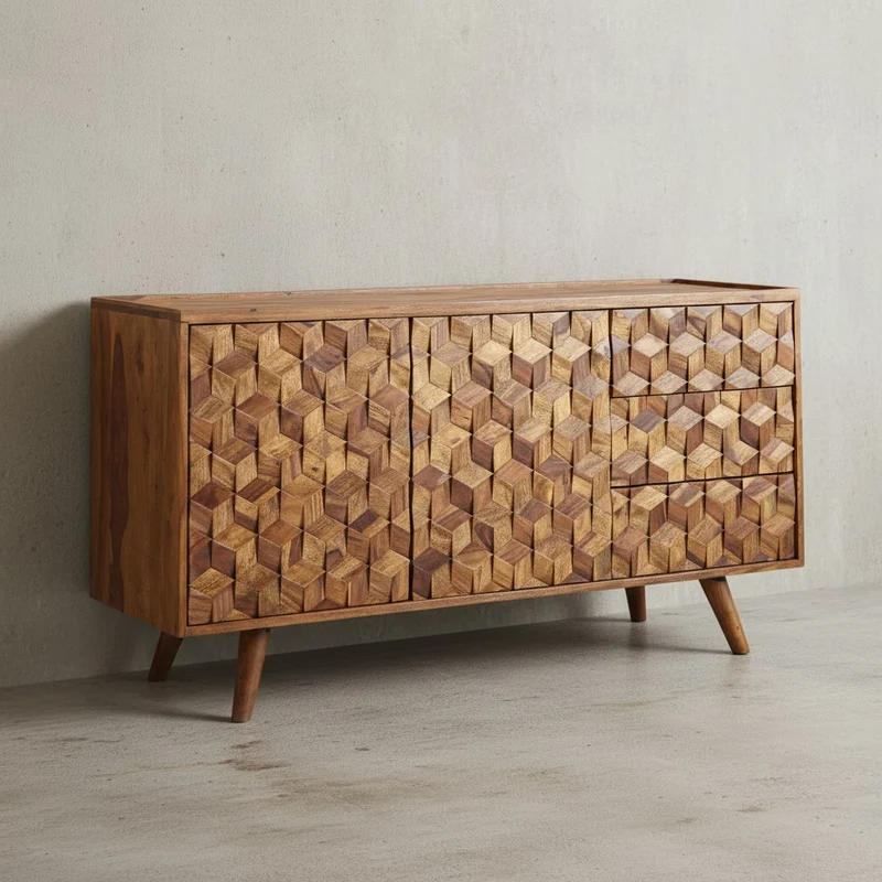 Sideboard – Massivholz, 138x76x45 cm, mit Türen und Schubladen