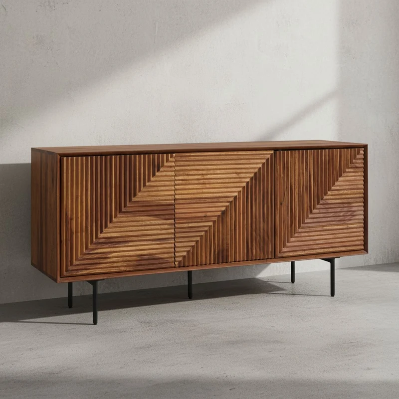 Sideboard – Massivholz/Metall, 148x72x40 cm, modern, 3 Türen