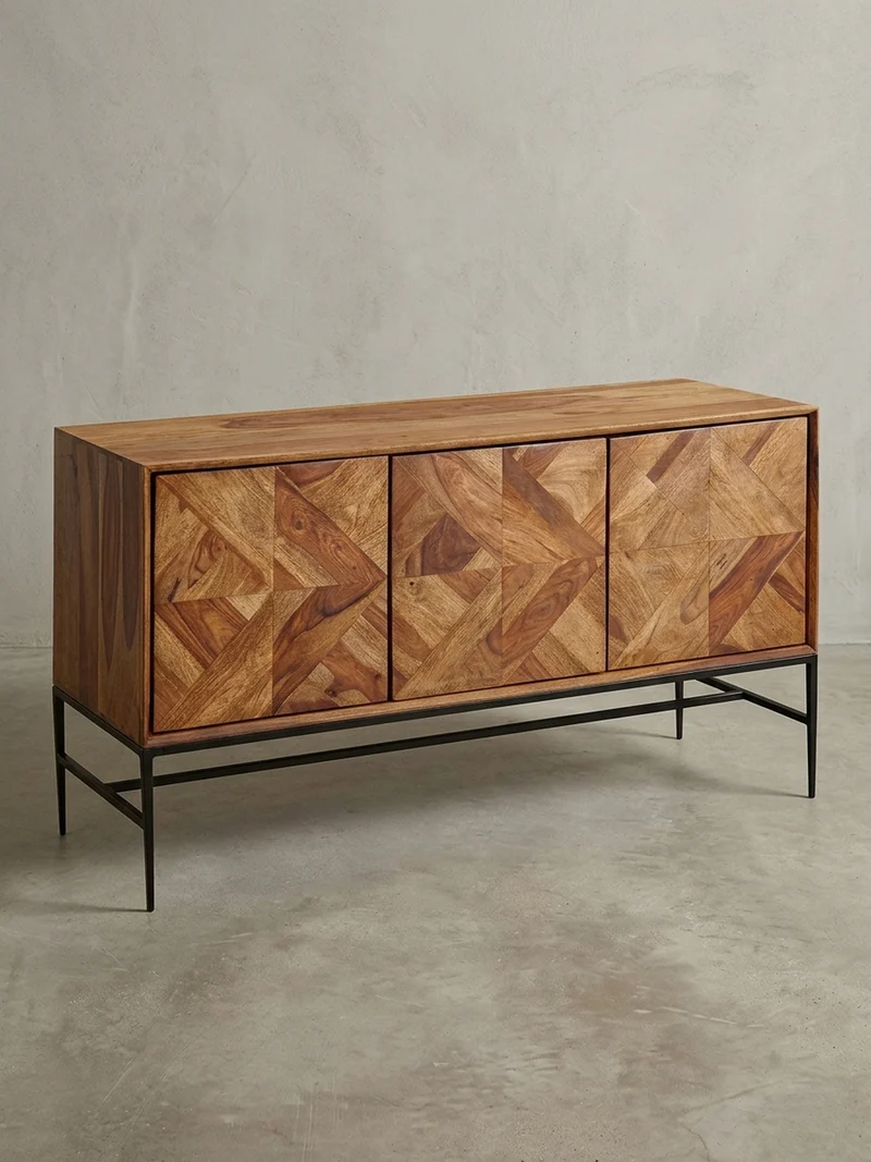 Sideboard – Massivholz, 123x70x45 cm, Industrial-Stil, Stauraum
