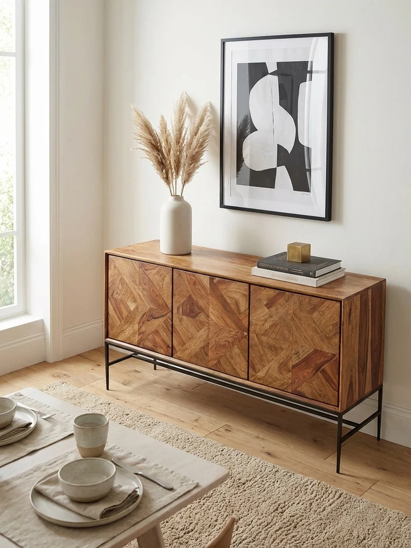 Sideboard – Massivholz, 123x70x45 cm, Industrial-Stil, Stauraum