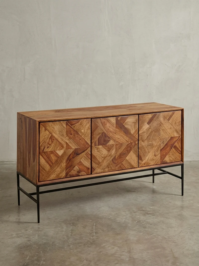 Sideboard – Massivholz, 123x70x45 cm, Industrial-Stil, Stauraum