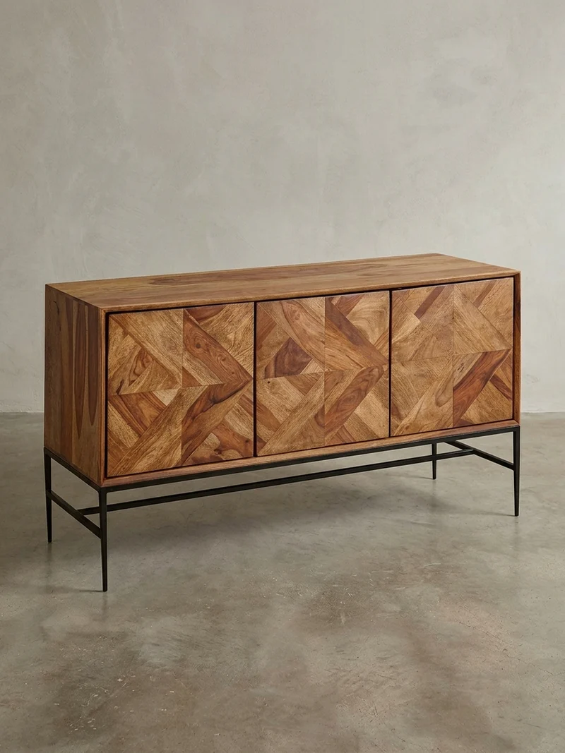 Sideboard – Massivholz, 123x70x45 cm, Industrial-Stil, Stauraum