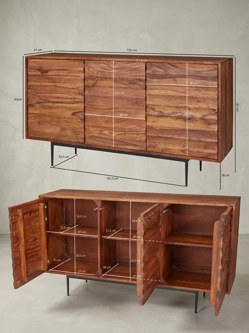 Sideboard – Massivholz, 150 cm breit, 3 Türen, modern