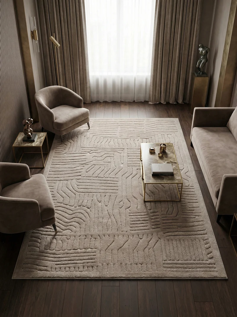 Teppich Strukturflor 3D hoch-tief abstrakt Taupe