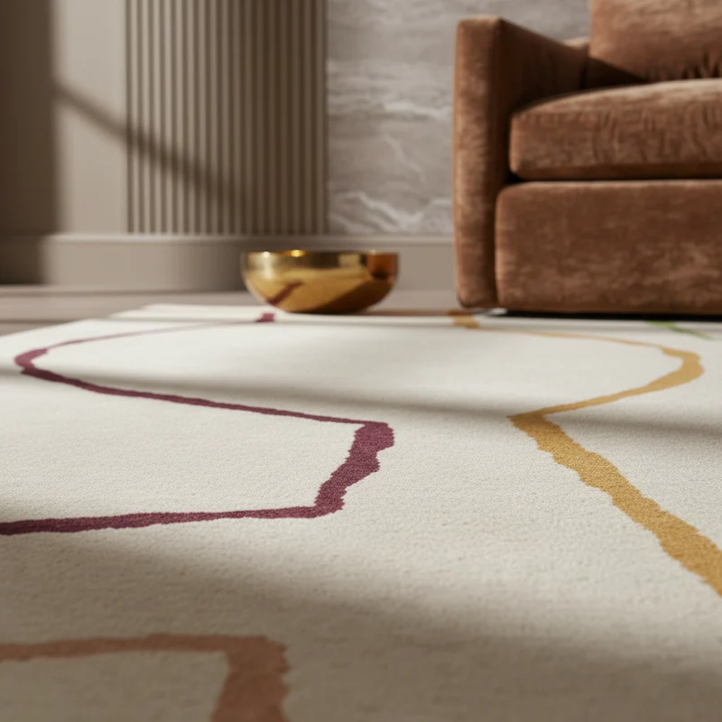 Teppich Schurwolle handgetuftet mit Linienmuster Beige/Bunt