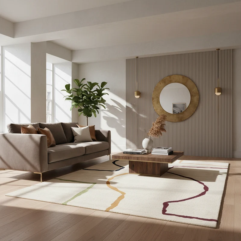 Teppich Schurwolle handgetuftet mit Linienmuster Beige/Bunt