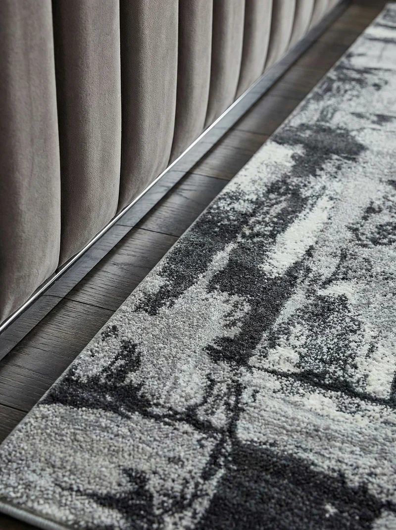 Teppich Velours abstrakt mit Metallic-Akzenten Stadtmuster pflegeleicht Grautöne