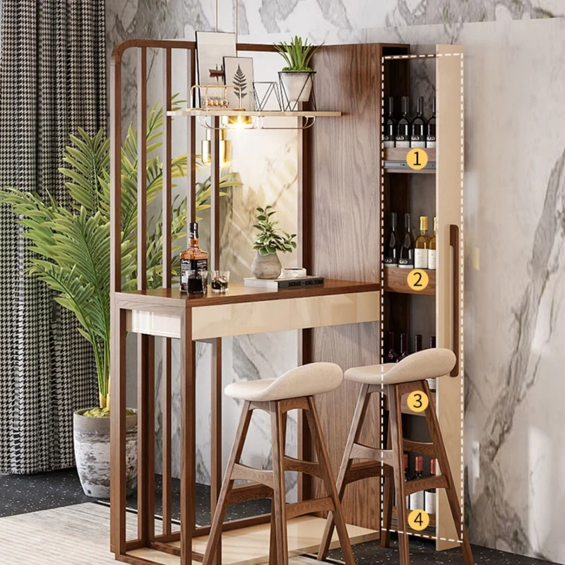 Nordischer einziehbarer Bartisch mit Weinregalschrank