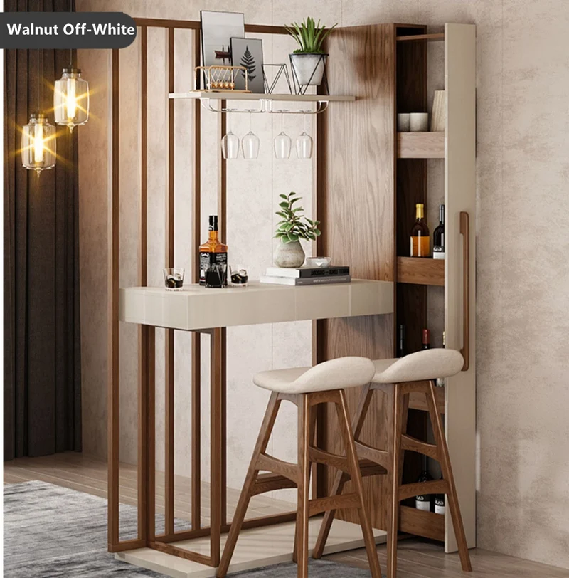 Nordischer einziehbarer Bartisch mit Weinregalschrank