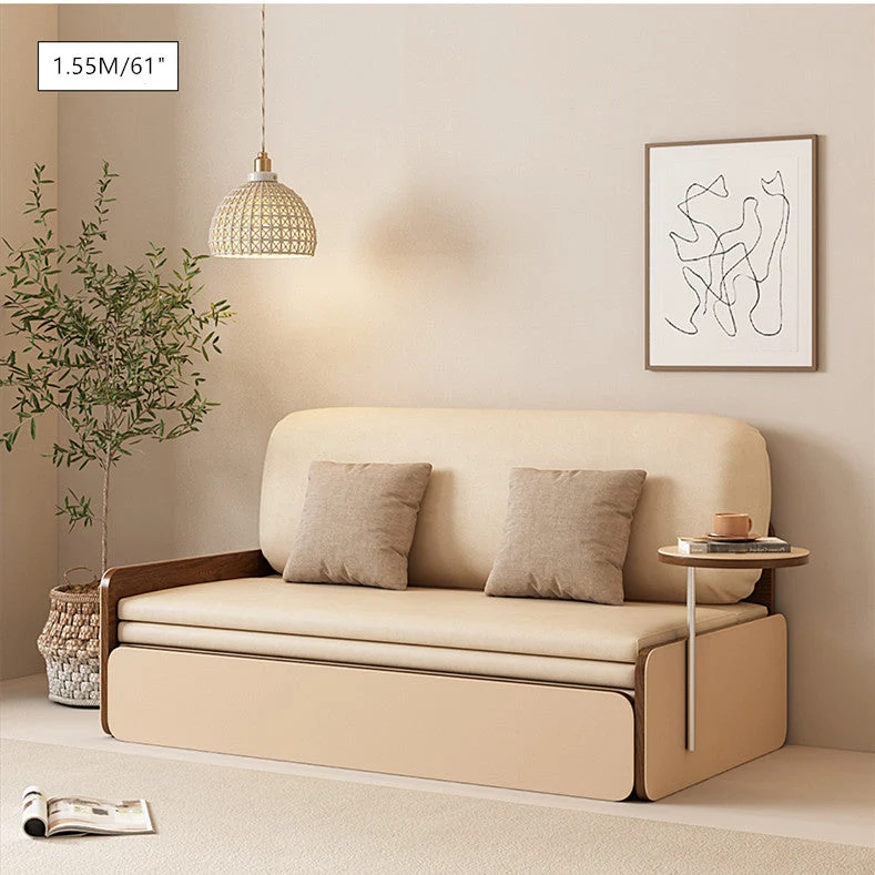 Nordic Modern Ausziehbares Schlafsofa aus Leder mit drehbarem Schreibtisch
