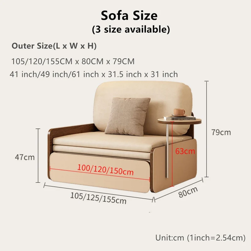 Nordic Modern Ausziehbares Schlafsofa aus Leder mit drehbarem Schreibtisch