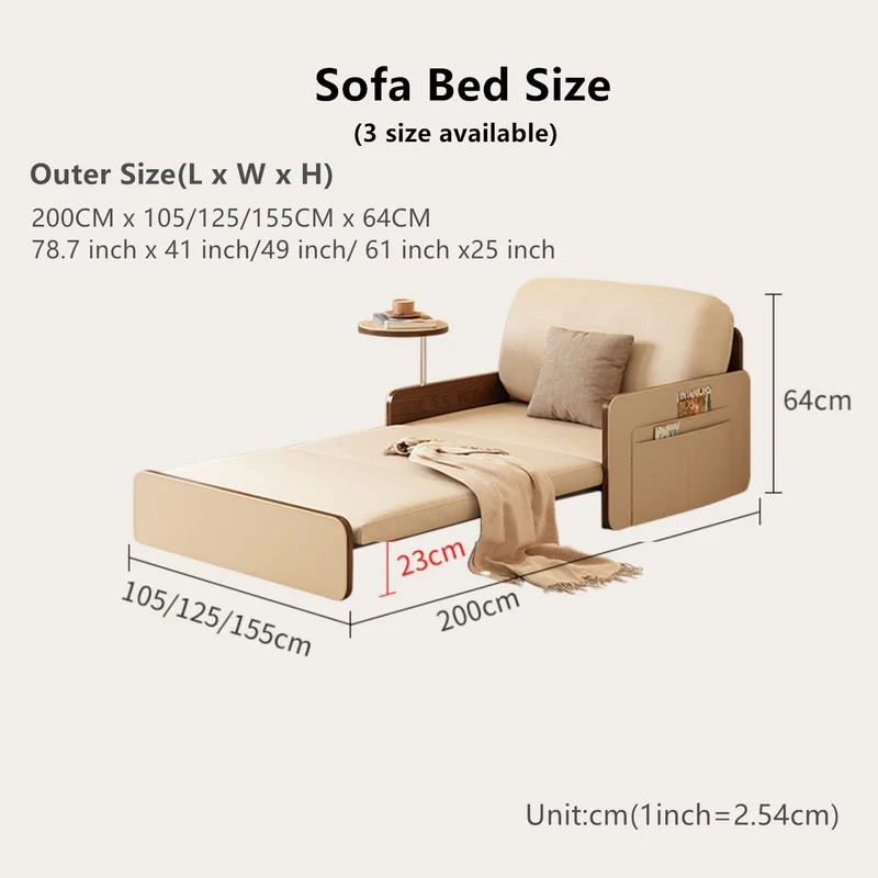 Nordic Modern Ausziehbares Schlafsofa aus Leder mit drehbarem Schreibtisch