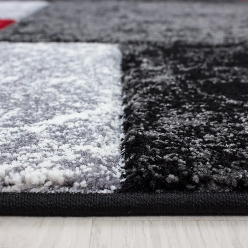 Kurzflor-Teppich Karofelder – Waschbar | Großflächiges Karo-Design | Frisée-Garn für Lebendige Textur