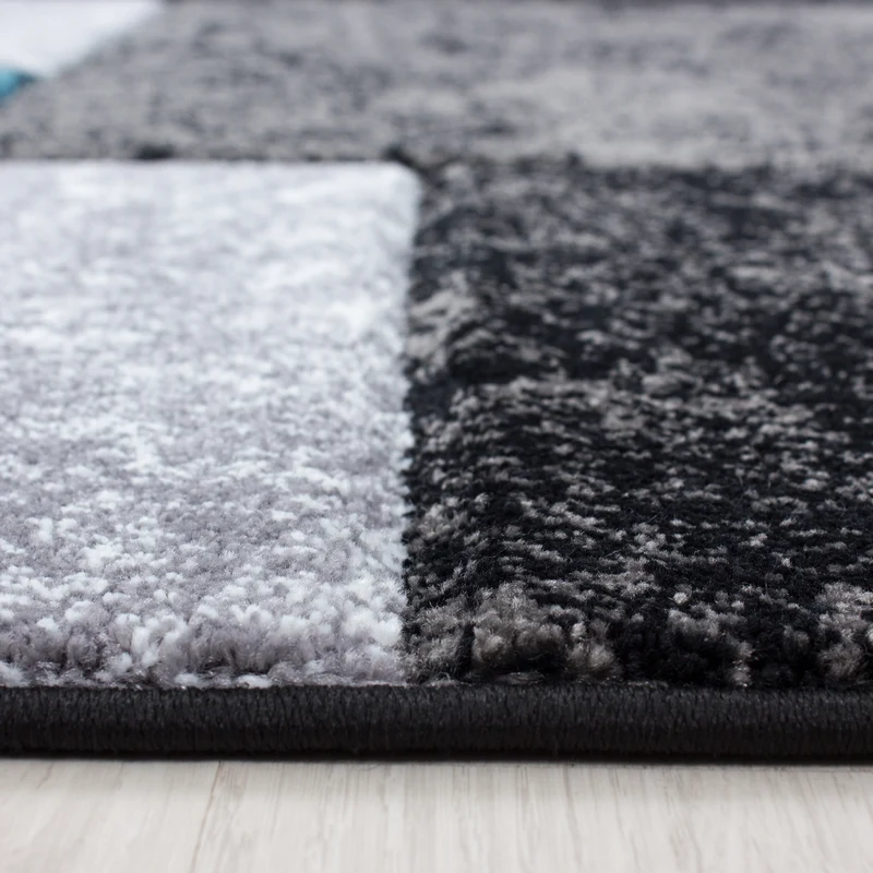 Kurzflor-Teppich Karofelder – Waschbar | Großflächiges Karo-Design | Frisée-Garn für Lebendige Textur