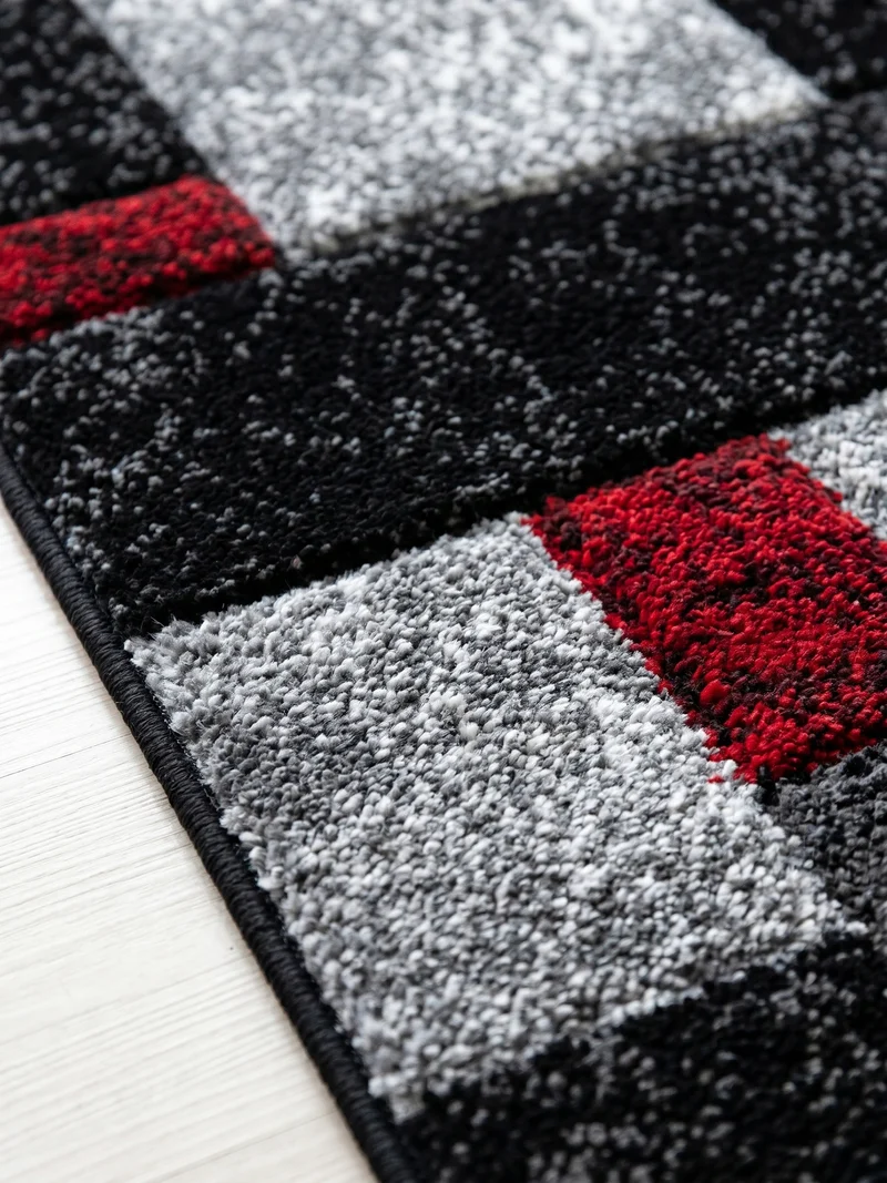 Kurzflor-Teppich Karofelder – Waschbar | Großflächiges Karo-Design | Frisée-Garn für Lebendige Textur