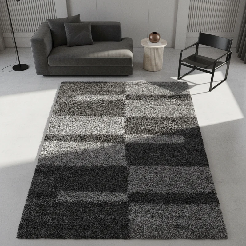 Shaggy Hochflor-Teppich Karo – Waschbar & Flauschig | 3,00 cm Florhöhe für Barfußkomfort