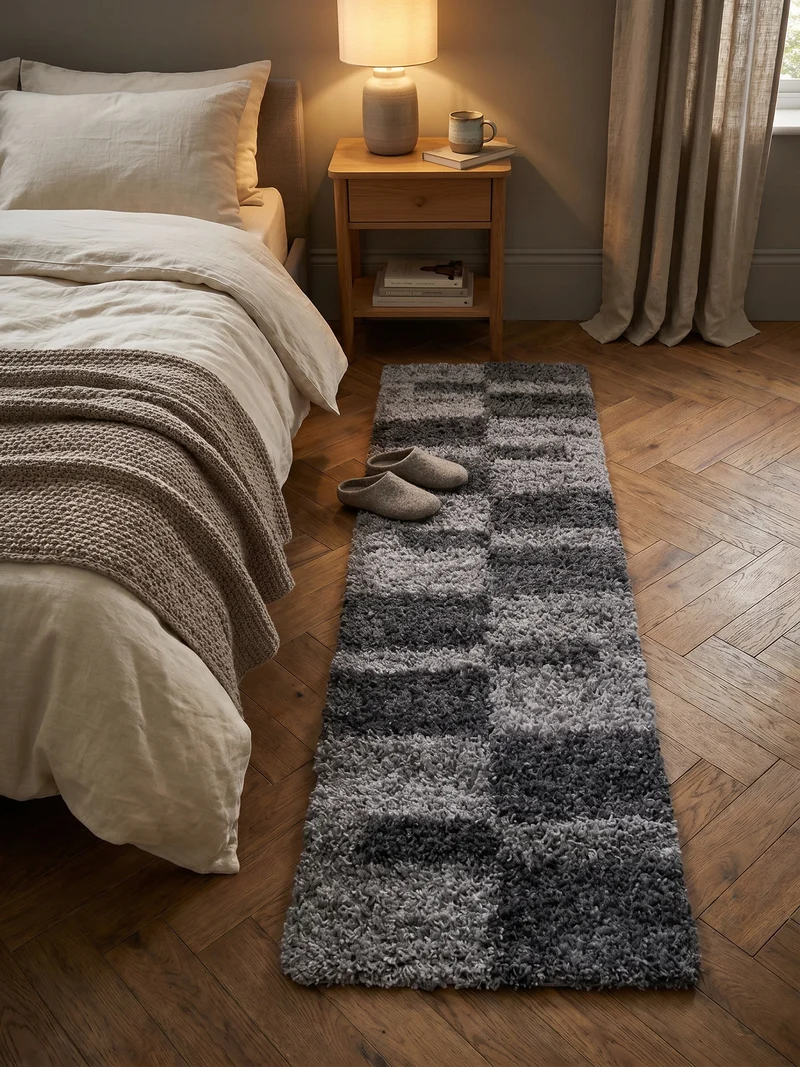 Shaggy Hochflor-Teppich Karo – Waschbar & Flauschig | 3,00 cm Florhöhe für Barfußkomfort