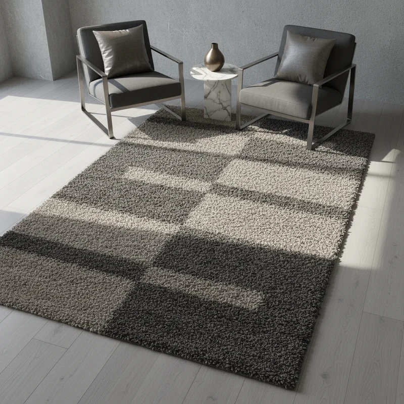 Shaggy Hochflor-Teppich Karo – Waschbar & Flauschig | 3,00 cm Florhöhe für Barfußkomfort