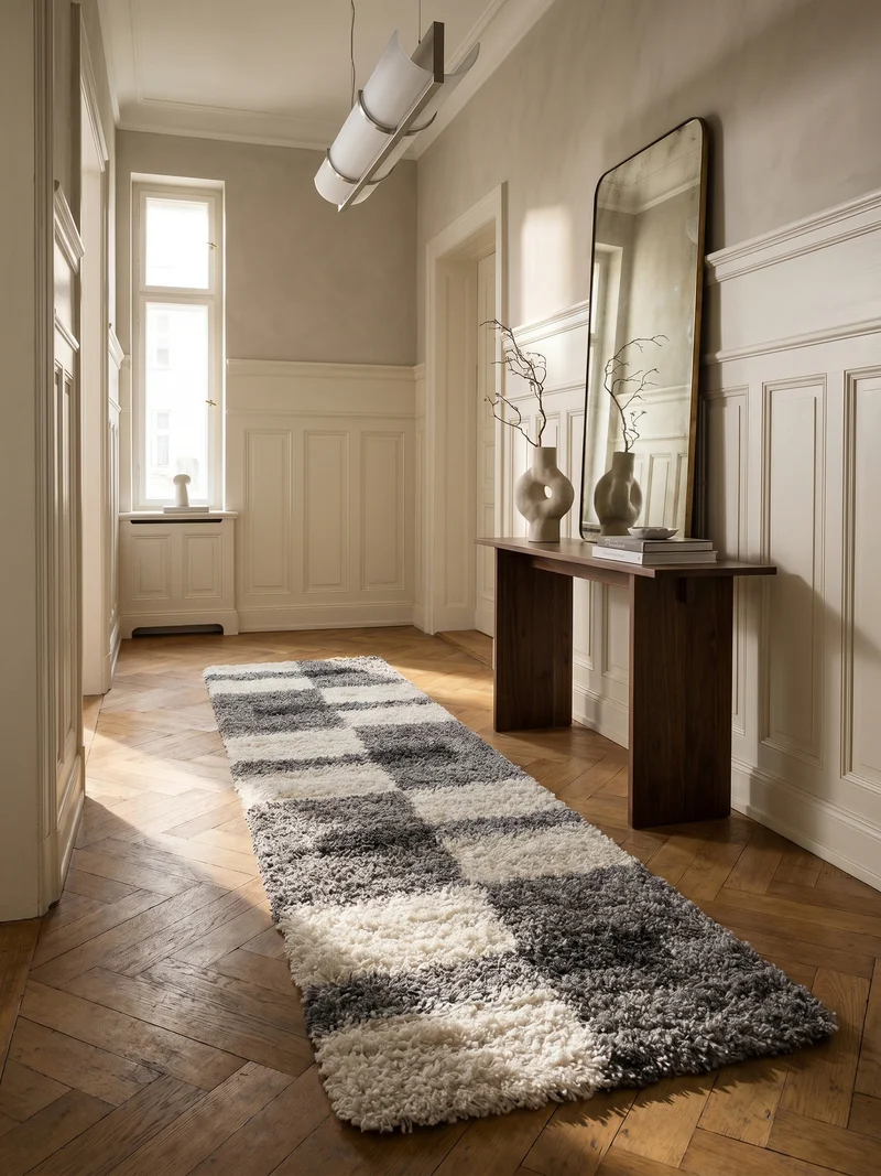 Shaggy Hochflor-Teppich Karo – Waschbar & Flauschig | 3,00 cm Florhöhe für Barfußkomfort