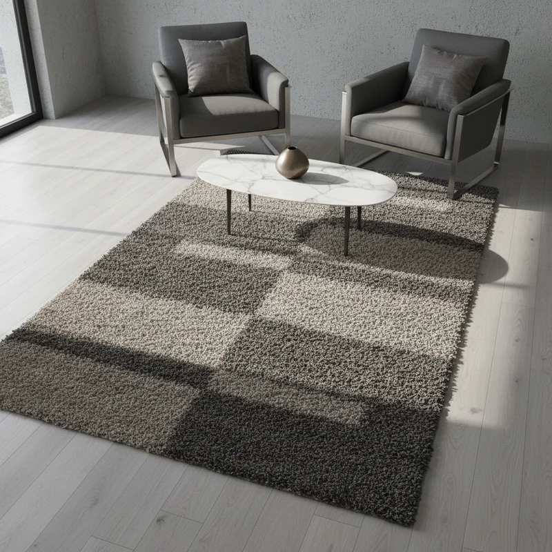 Shaggy Hochflor-Teppich Karo – Waschbar & Flauschig | 3,00 cm Florhöhe für Barfußkomfort