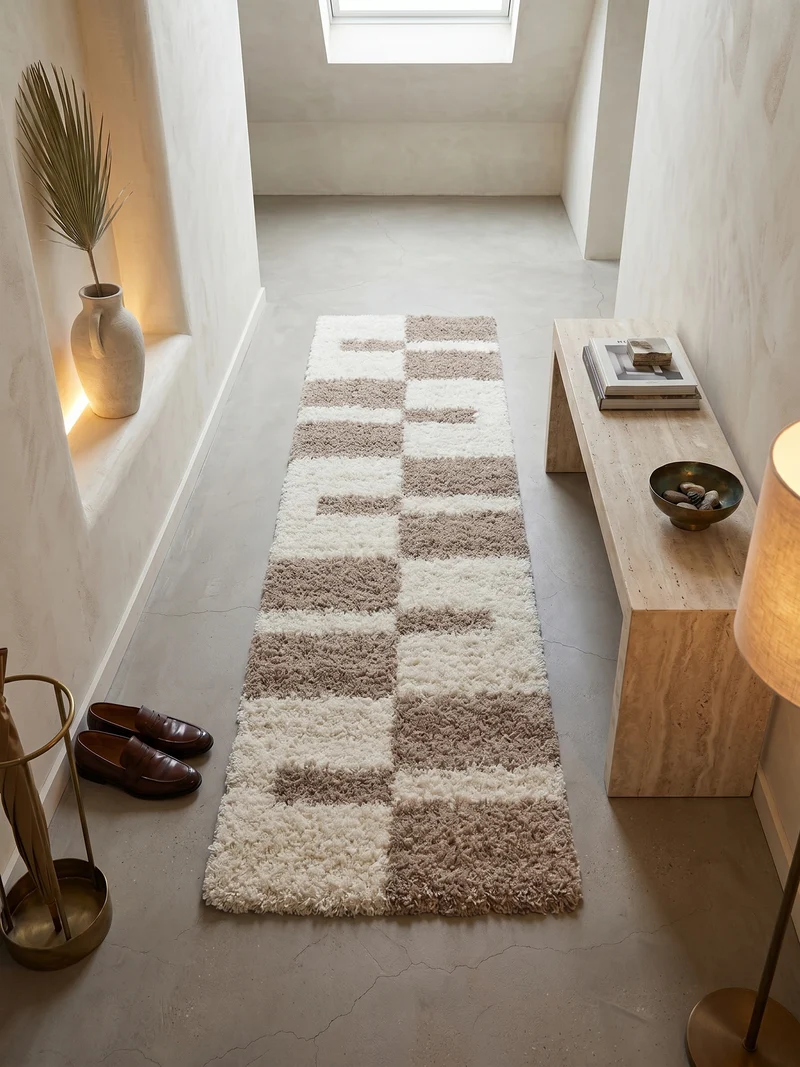 Shaggy Hochflor-Teppich Karo – Waschbar & Flauschig | 3,00 cm Florhöhe für Barfußkomfort