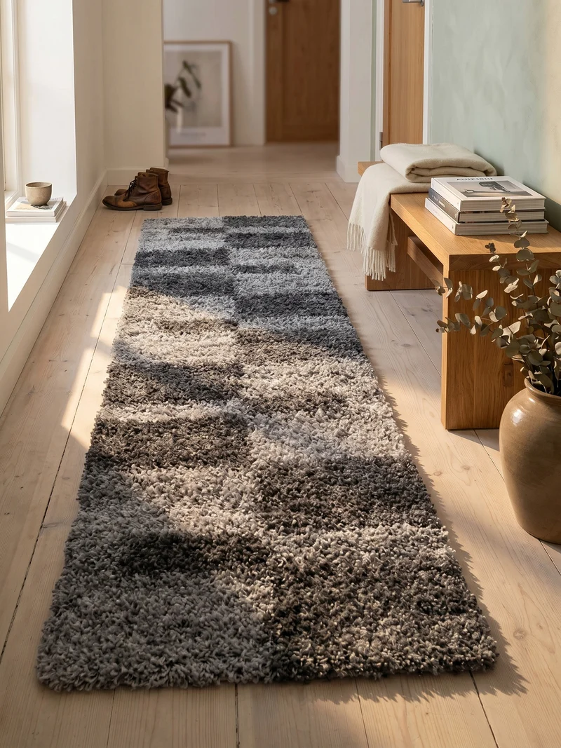 Shaggy Hochflor-Teppich Karo – Waschbar & Flauschig | 3,00 cm Florhöhe für Barfußkomfort