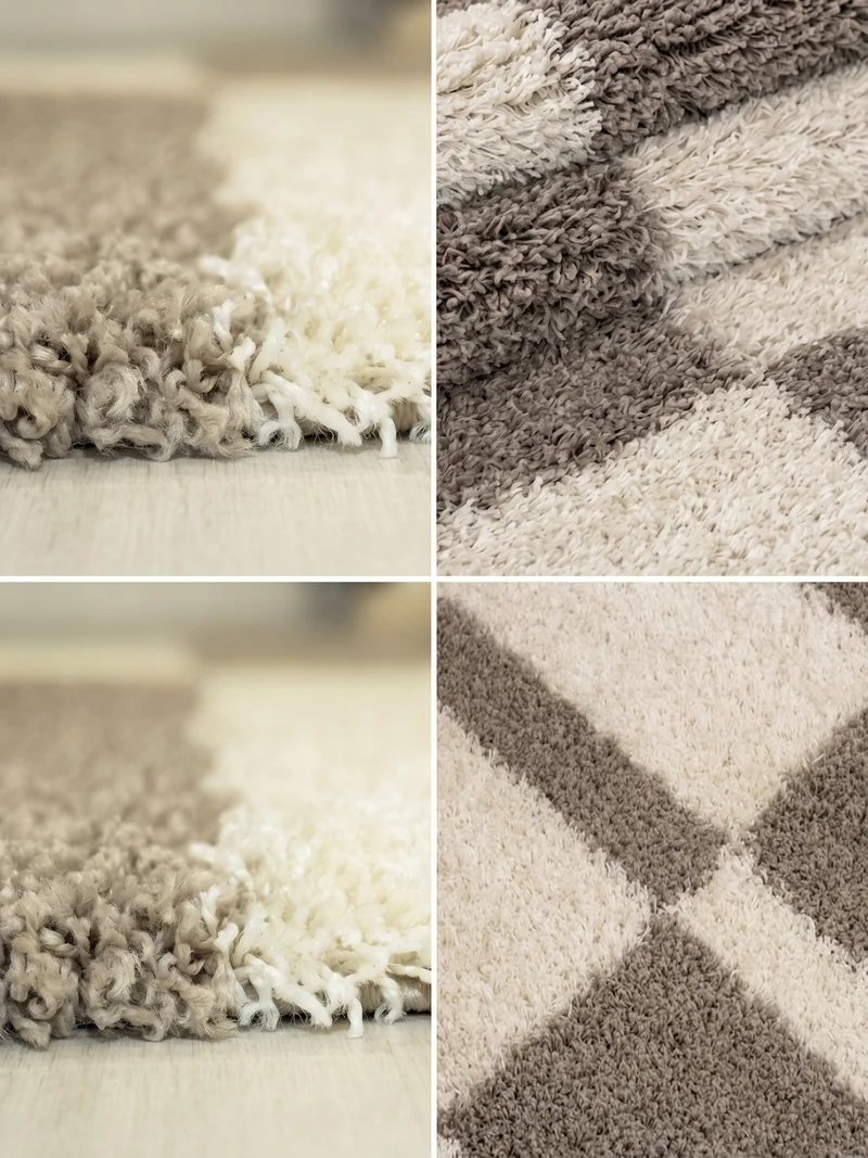 Shaggy Hochflor-Teppich Karo – Waschbar & Flauschig | 3,00 cm Florhöhe für Barfußkomfort
