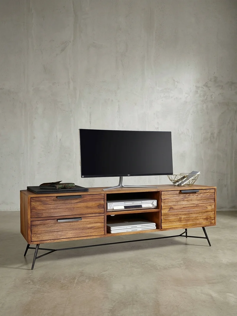 Lowboard Massivholz Industrial Stil 160x54x40 cm Modell NISHAN