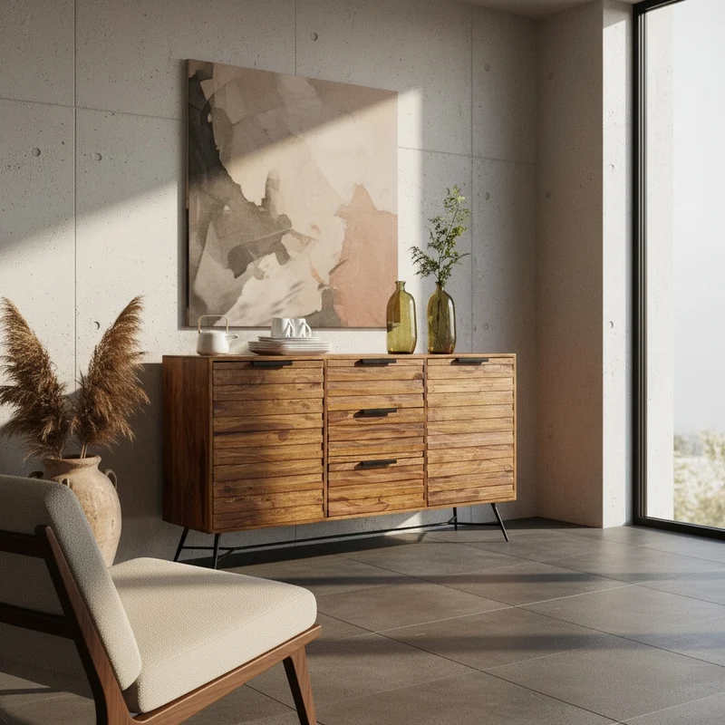 Sideboard –, Massivholz, 160x40x88 cm, Industrial-Stil