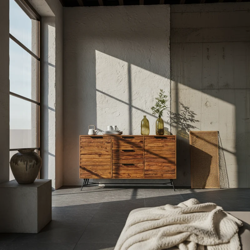Sideboard –, Massivholz, 160x40x88 cm, Industrial-Stil