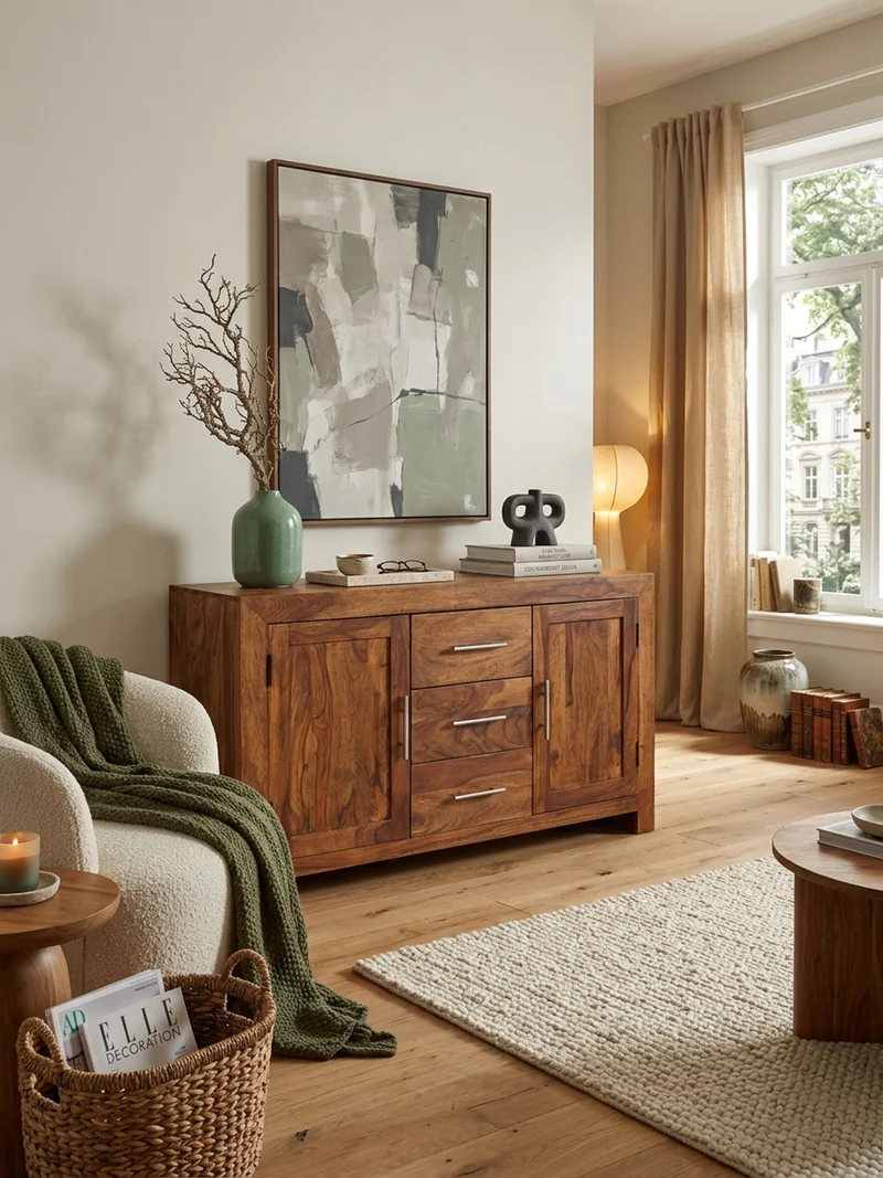 Sideboard – Massivholz, 3 Schubladen, 2 Türen, Landhausstil