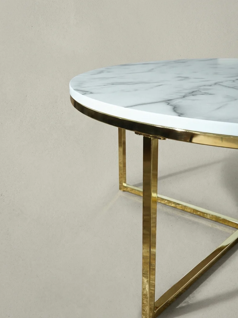Couchtisch mit Marmor-Optik und Hochglanz-Finish, rund