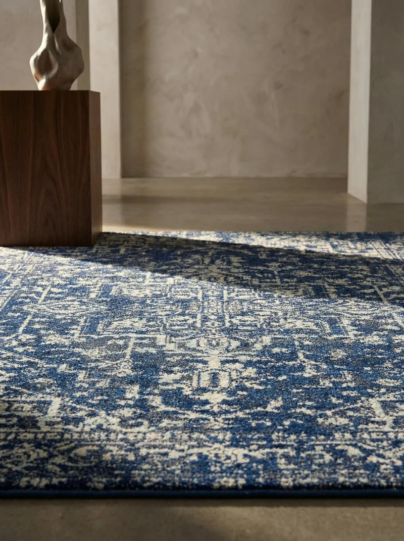 Teppich Kunstfaser kurzflor vintage orientalisch Silbergrau/Dunkelblau