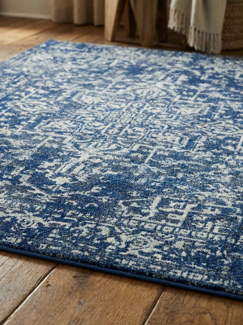 Teppich Kunstfaser kurzflor vintage orientalisch Silbergrau/Dunkelblau