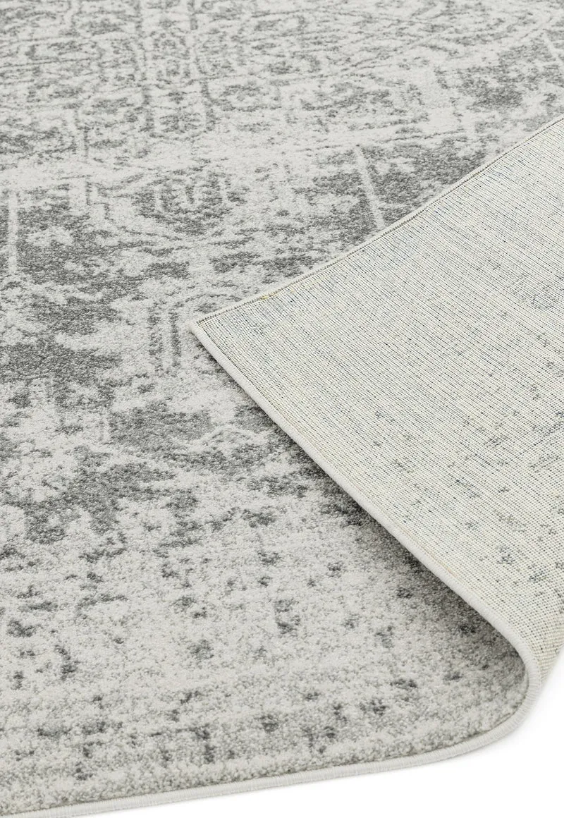 Teppich Kunstfaser kurzflor vintage orientalisch Silbergrau/Dunkelblau