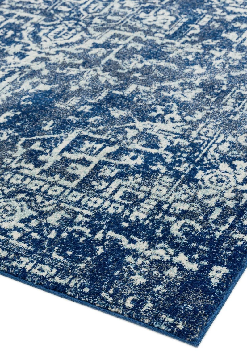 Teppich Kunstfaser kurzflor vintage orientalisch Silbergrau/Dunkelblau