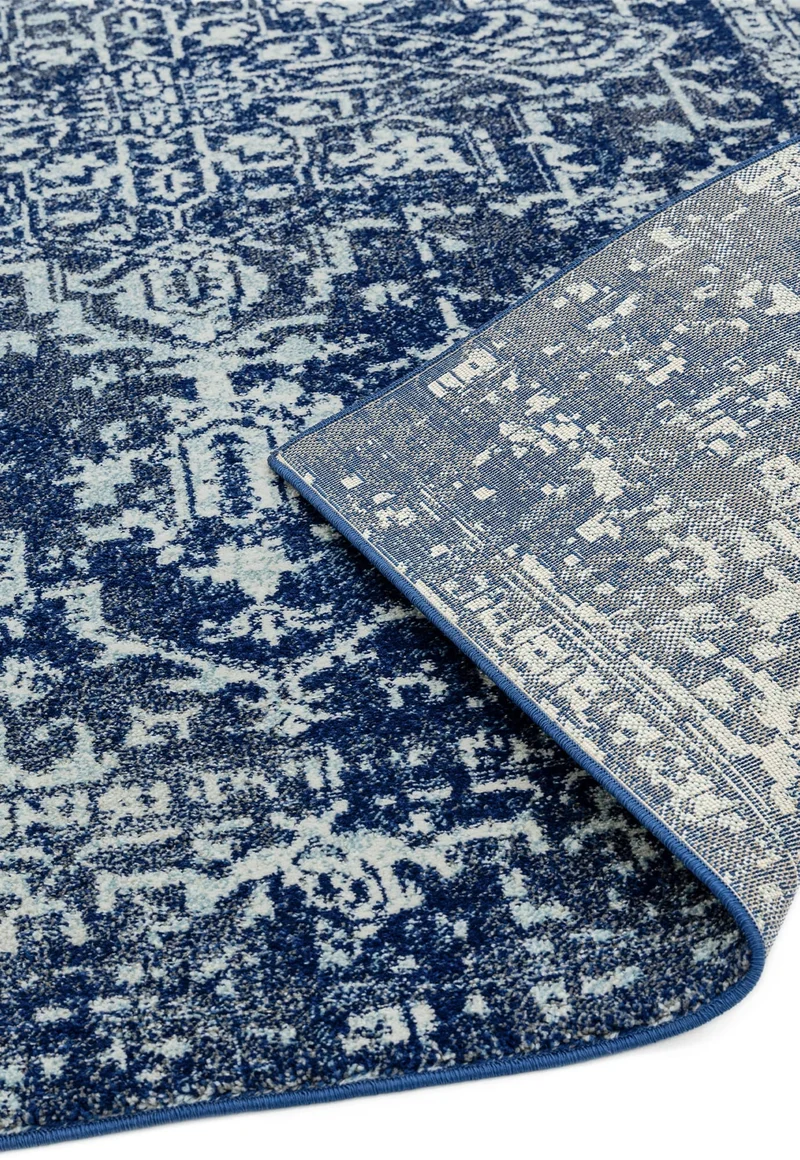 Teppich Kunstfaser kurzflor vintage orientalisch Silbergrau/Dunkelblau
