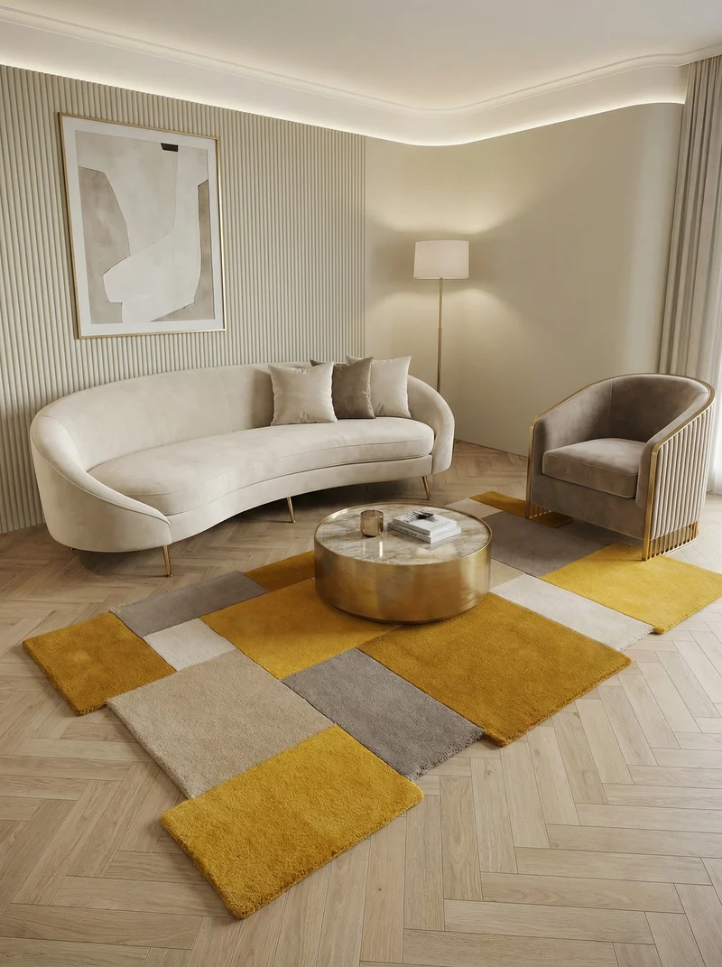 Wollteppich Cut-Out-Geometrie · 100 % Wolle · 10 mm Kurzflor
