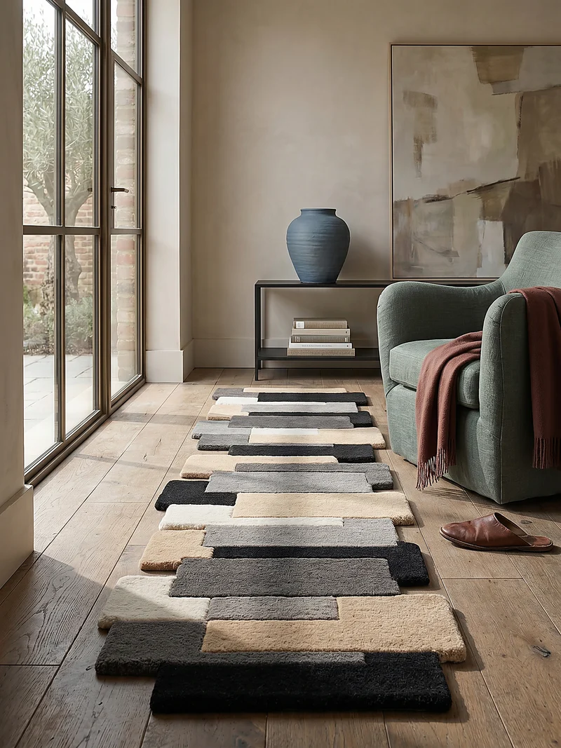 Wollteppich Cut-Out-Geometrie · 100 % Wolle · 10 mm Kurzflor