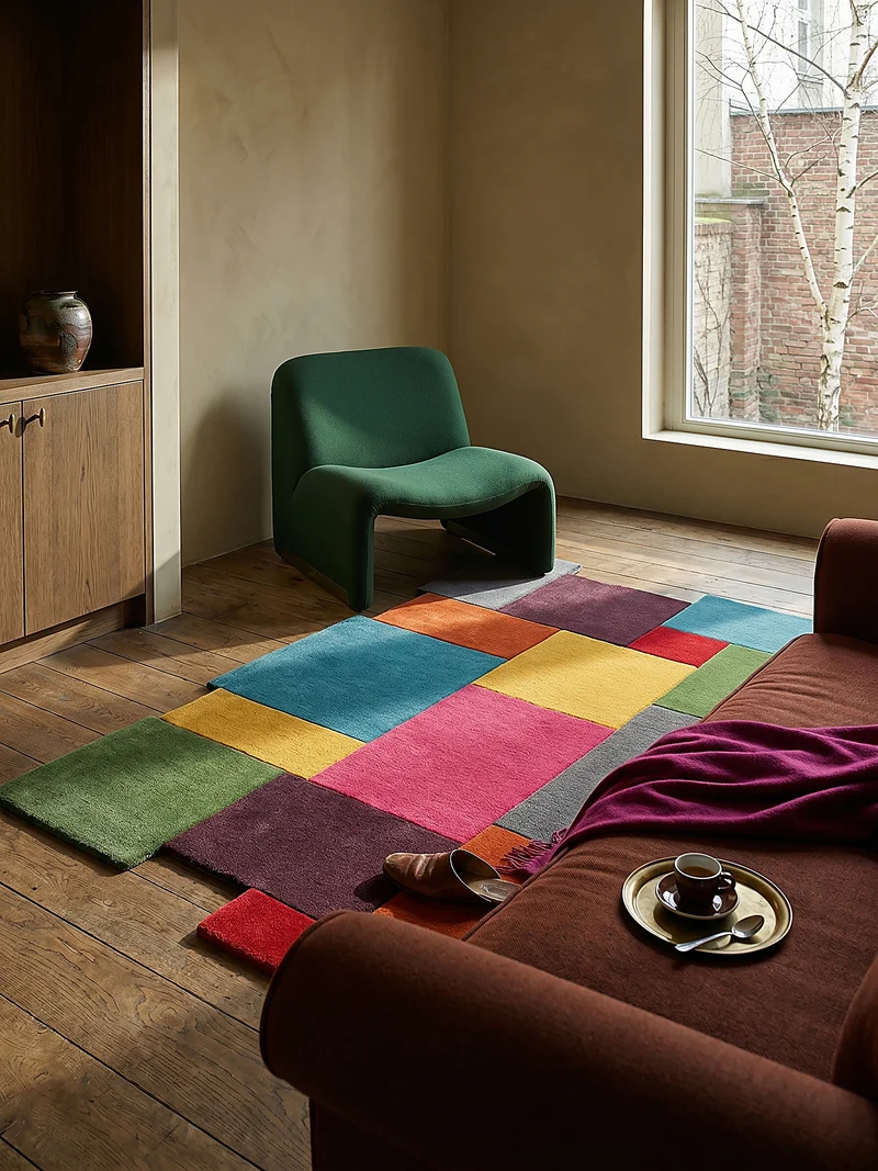 Wollteppich Cut-Out-Geometrie · 100 % Wolle · 10 mm Kurzflor